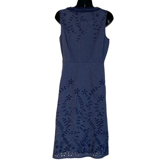 Maine New England Navy Blue Sleeveless Eyelet Lace Crochet Trim Midi Dress Sz 10 - Picture 3 of 14
